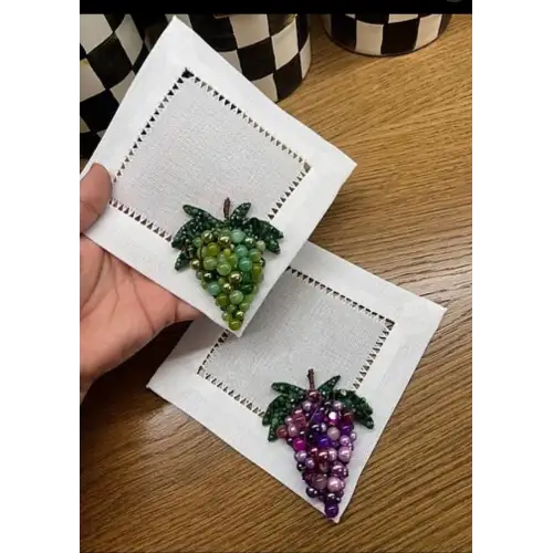 Agbtrend Tekli Yeşil ÜZÜM Boncuk İşleme Sunum ve Kokteyl Peçetesi