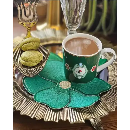 Agbtrend Yeşil Manolya Nakışlı Sunum ve Kokteyl Peçetesi