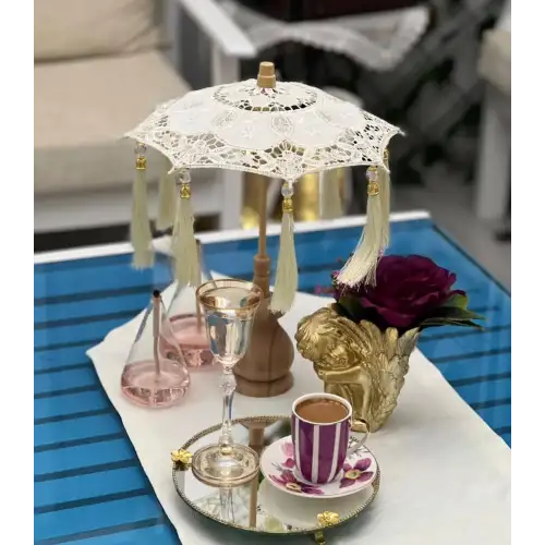 Masaüstü Dantelli Dekoratif Sunum Bali Şemsiyesi