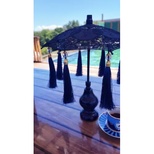 Masaüstü Lacivert Dantelli Dekoratif Sunum Bali Şemsiyesi