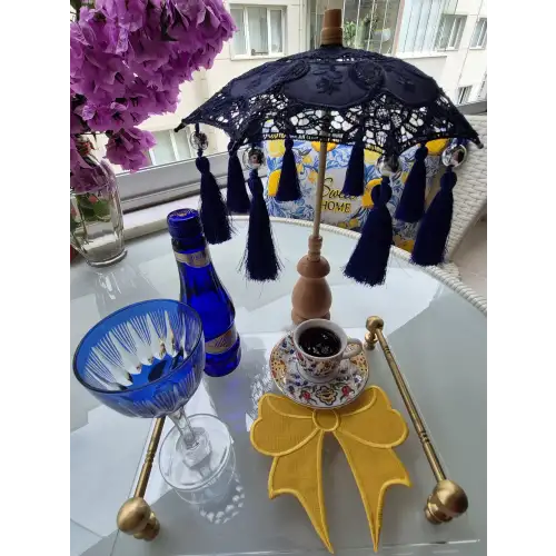 Masaüstü Lacivert Dantelli Dekoratif Sunum Bali Şemsiyesi