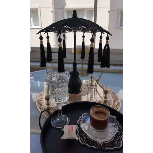Masaüstü Siyah Dantelli Dekoratif Sunum Bali Şemsiyesi
