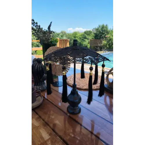Masaüstü Siyah Dantelli Dekoratif Sunum Bali Şemsiyesi