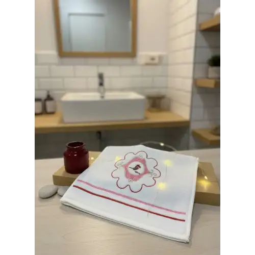 Kırmızı Pip Studio Love Birds Serisi Uyumlu Saf Pamuk Kadife El Havlusu 30x50cm