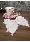 2li Beyaz Fiyonk Nakışlı Sunum Peçetesi Seti - Özel Tasarım Kahve ve Kokteyl Yanı Dekoratif Peçete