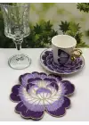 2 Adet Mor Gül Nakışlı Sunum ve Kokteyl Peçetesi 14x13cm