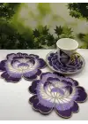 2 Adet Mor Gül Nakışlı Sunum ve Kokteyl Peçetesi 14x13cm