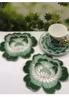 2 Adet Yeşil Gül Nakışlı Sunum ve Kokteyl Peçetesi 14x13cm