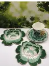 2 Adet Yeşil Gül Nakışlı Sunum ve Kokteyl Peçetesi 14x13cm