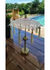 Agbtrend Şarjlı LED Lambalı Dekoratif Bali Masa Şemsiyesi - 40 cm Kablosuz Abajur Gece Lambası