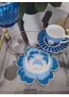 2 Adet Mavi Gül Nakışlı Sunum ve Kokteyl Peçetesi 14x13cm