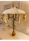 Dekoratif Bali Şemsiyesi Krem Rengi 77cm Püsküllü ve Boncuklu Bohem Dekoru