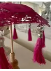 Masaüstü Fuşya Dantelli Dekoratif Sunum Bali Şemsiyesi