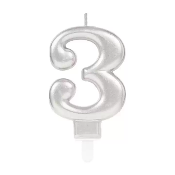 3 Rakamı Mum Gümüş Renk