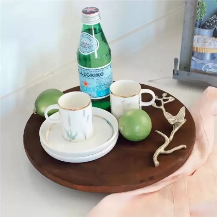 Akayev Ahşap 28 Cm Altın Boncuk Ayaklı Kelebek Sunum Tabağı