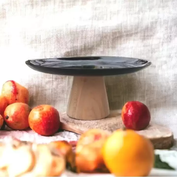 Akayev Ahşap Konik Ayaklı Siyah 25 Cm Sunumluk