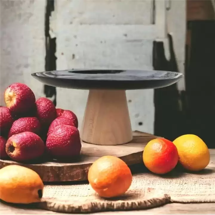 Akayev Ahşap Konik Ayaklı Siyah 25 Cm Sunumluk