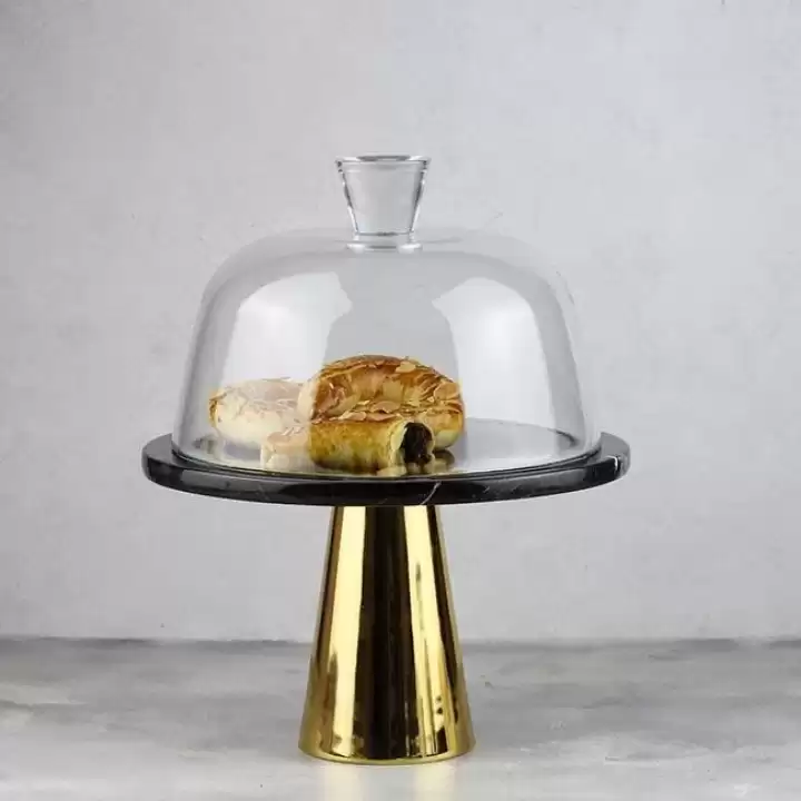 Akayev Mermer 25 Cm Altın Konik Ayak Siyah Cam Fanus