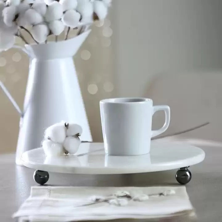Akayev Mermer 25 Cm Füme Boncuk Ayaklı Beyaz Yuvarlak Sunumluk