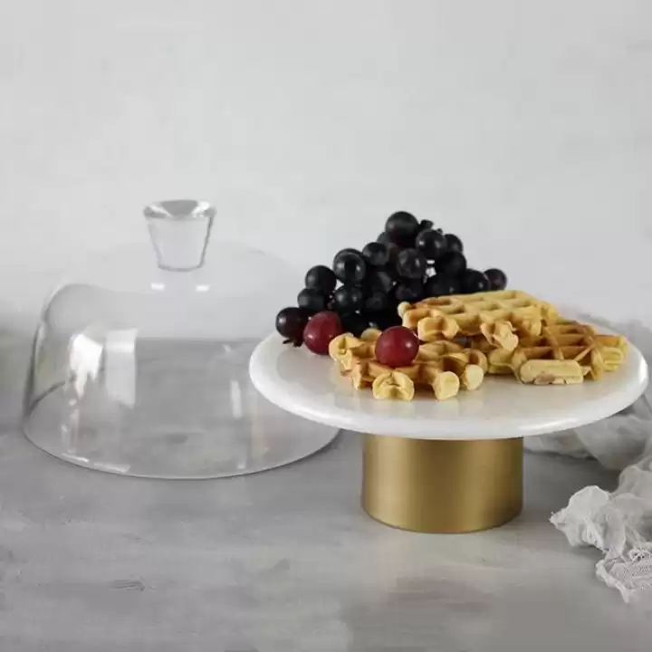 Akayev Mermer 25 Cm Metal Ayaklı Beyaz Cam Fanus