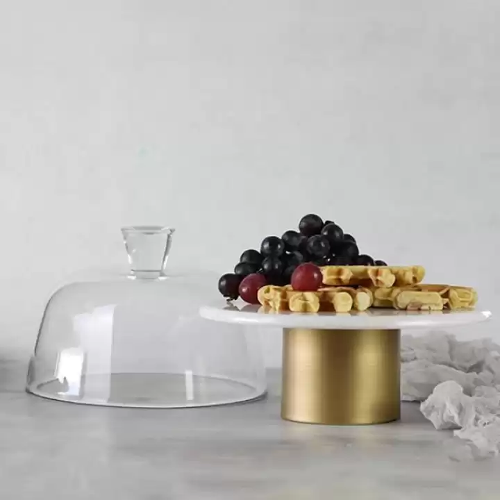 Akayev Mermer 25 Cm Metal Ayaklı Beyaz Cam Fanus
