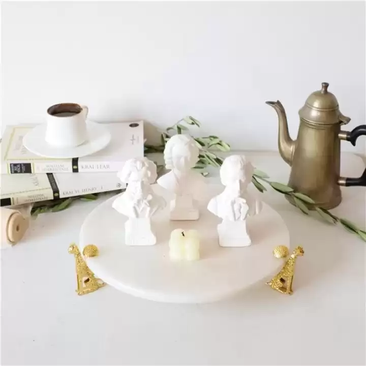 Akayev Mermer Beyaz 25 Cm Altın Çita Ayaklı Sunum Tabağı