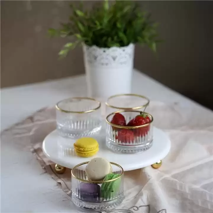 Akayev Mermer Beyaz 25 Cm Boncuk Ayak Gold Elysia 4lü Reçellik İkramlık