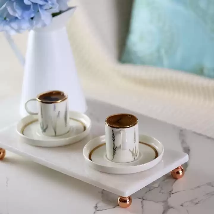 Akayev Mermer Beyaz 30x15 Cm Rose Gold Boncuk Ayak Sunumluk