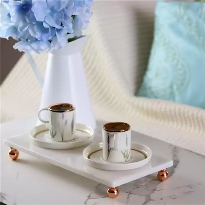 Akayev Mermer Beyaz 30x15 Cm Rose Gold Boncuk Ayak Sunumluk