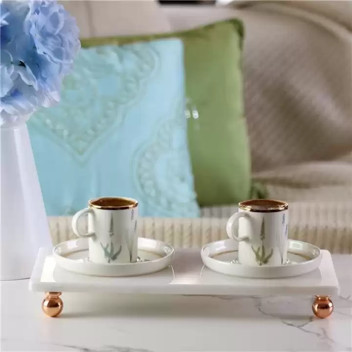 Akayev Mermer Beyaz 30x15 Cm Rose Gold Boncuk Ayak Sunumluk