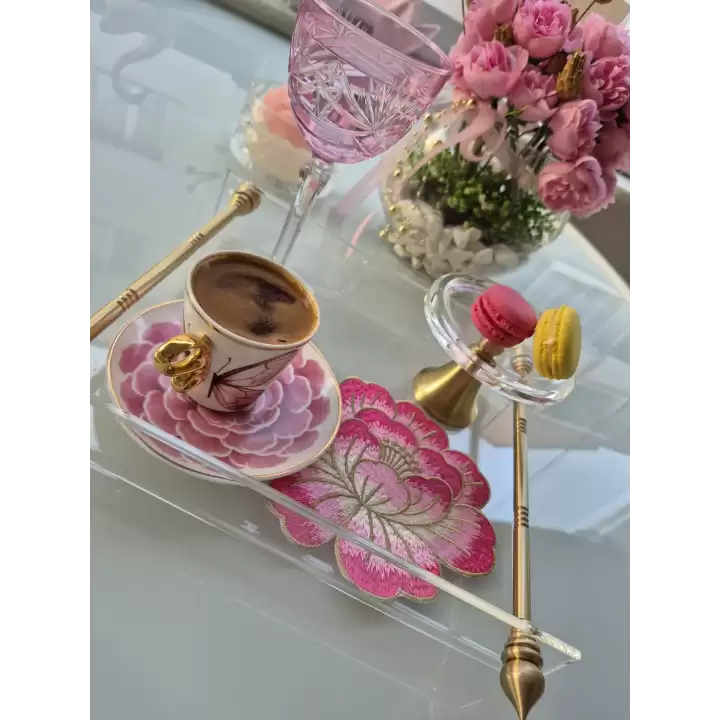 Agbtrend Tekli Pembe Gül Nakışlı Sunum ve Kokteyl Peçetesi