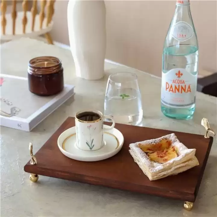 Akayev Ahşap 30x19 Cm Altın Ayaklı Ginkgo Sunum Tabağı