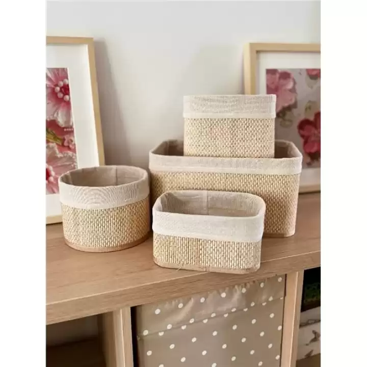 Akayev Beige Hasır 4Lü Sepet