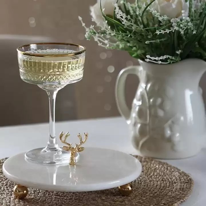 Akayev Mermer 20 Cm Beyaz Altın Boncuk Ayaklı Geyik Sunum Tabağı