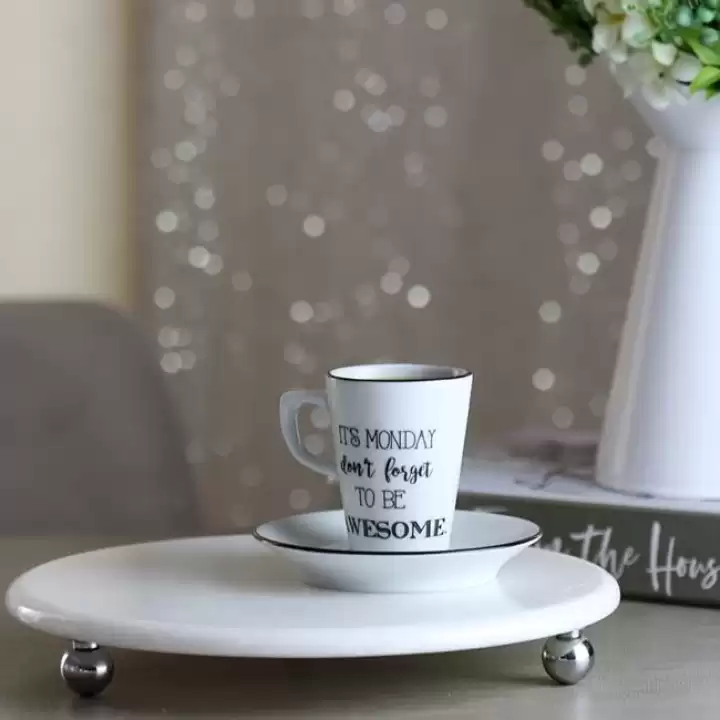Akayev Mermer Beyaz 25 Cm Gümüş Boncuk Ayak Yuvarlak Sunumluk