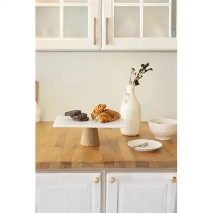 Akayev Mermer Beyaz 30x15 Cm Ahşap Konik Ayaklı Sunumluk