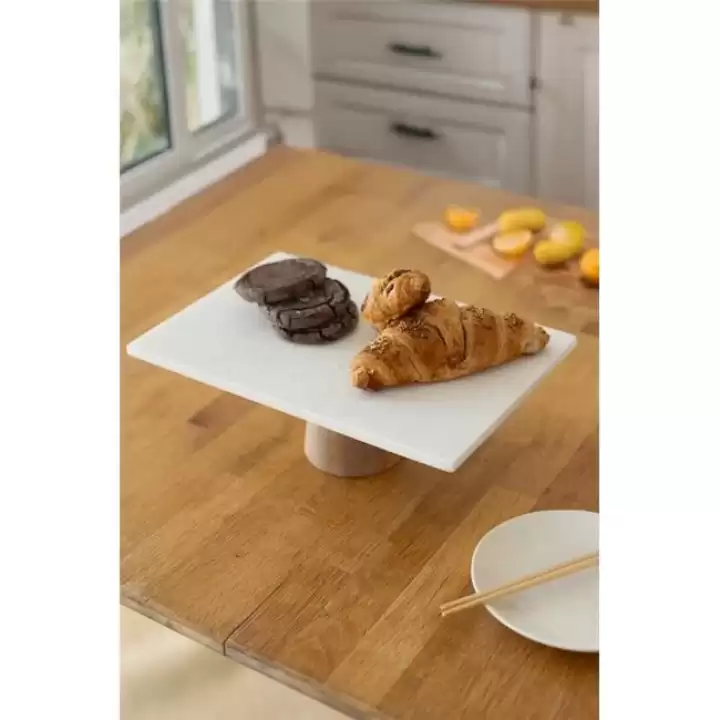 Akayev Mermer Beyaz 30x15 Cm Ahşap Konik Ayaklı Sunumluk