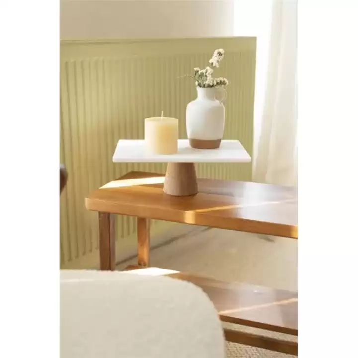 Akayev Mermer Beyaz 30x15 Cm Ahşap Konik Ayaklı Sunumluk