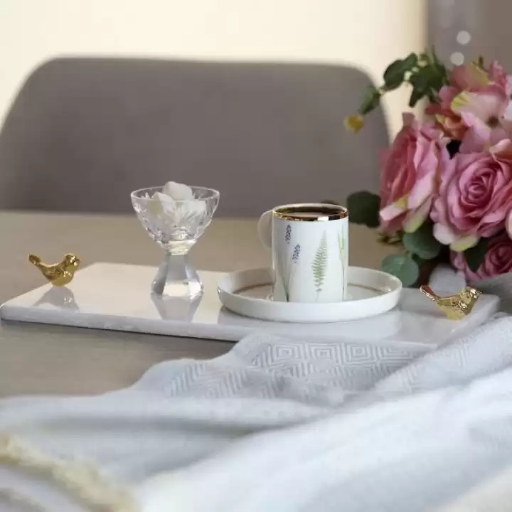 Akayev Mermer Beyaz 30x15 Cm Altın Kuş Sunum Tabağı