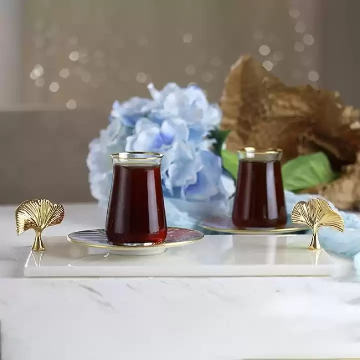Akayev Mermer Beyaz 30x20 Cm Altın Ginkgo Sunum Tabağı