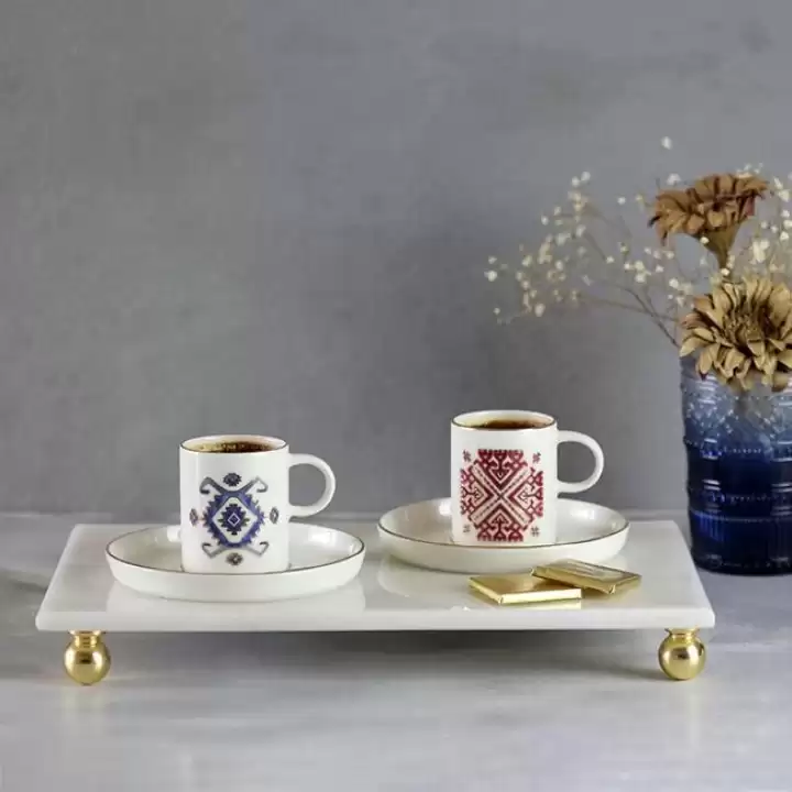 Akayev Mermer Beyaz 30x20 cm Boncuk Ayaklı Sunum Tabağı
