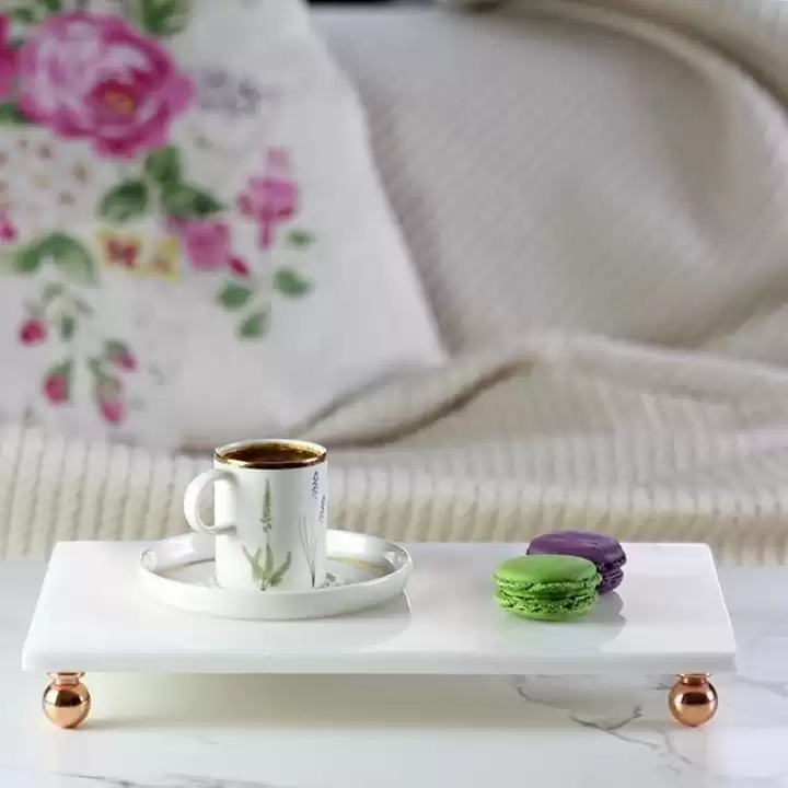 Akayev Mermer Beyaz 30x20 Cm Rose Gold Boncuk Ayak Sunumluk