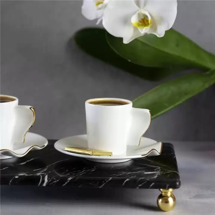 Akayev Mermer Siyah 30x20 cm Altın Boncuk Ayaklı Sunum Tabağı