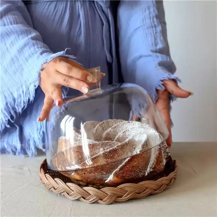 Akayev Rattan 25 cm Cam Fanus Sunumluk