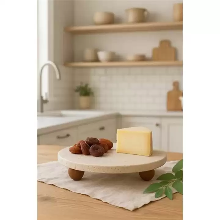 Akayev Traverten 19 Cm Ahşap Boncuk Ayaklı Sunumluk