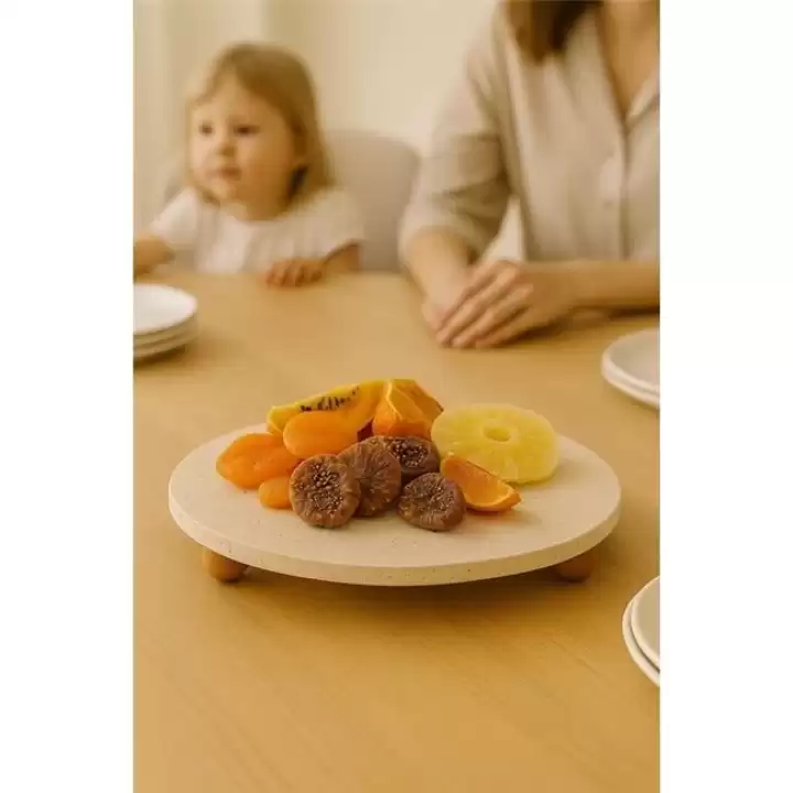 Akayev Traverten 25 Cm Ahşap Boncuk Ayaklı Sunumluk