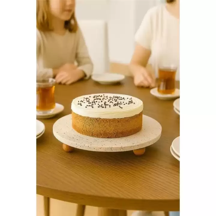 Akayev Traverten 25 Cm Ahşap Boncuk Ayaklı Sunumluk