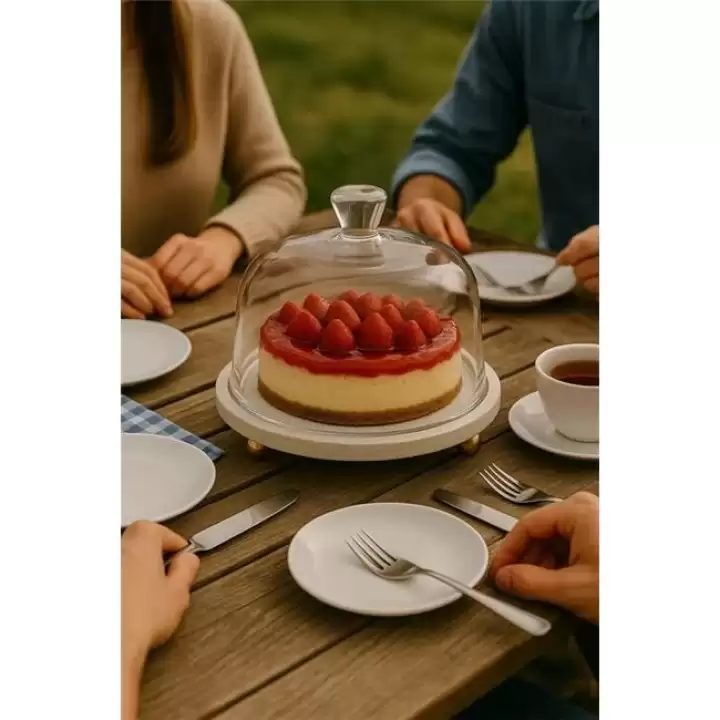 Akayev Traverten 25 Cm Altın Boncuk Ayaklı Cam Fanus