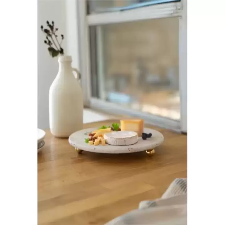 Akayev Traverten 28 Cm Altın Boncuk Ayaklı Sunumluk