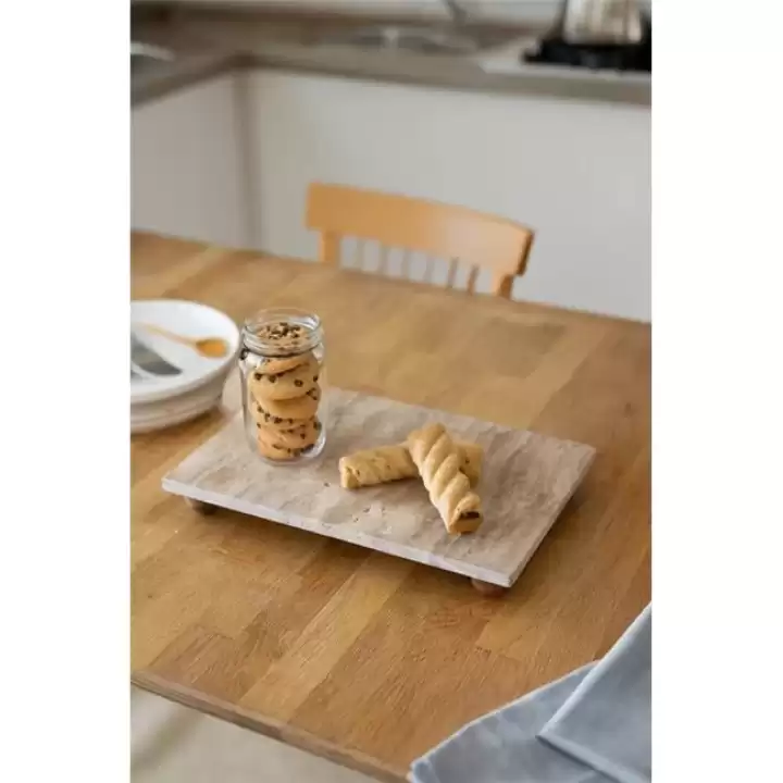 Akayev Traverten 30x15 Cm Ahşap Boncuk Ayaklı Sunumluk
